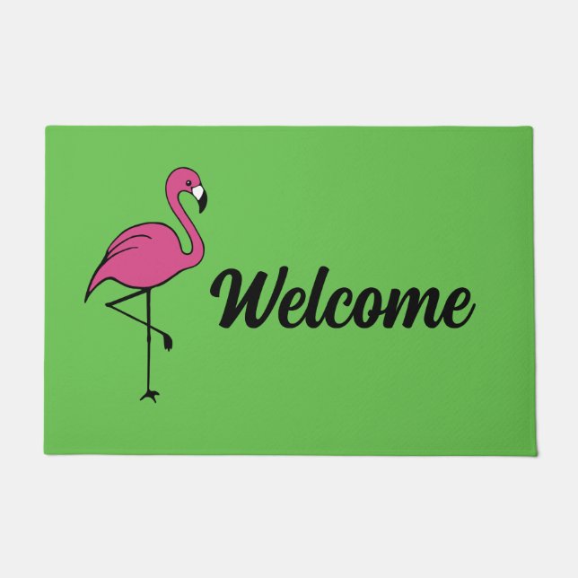 Pink Flamingo Welcome Mat Doormat Rug (Front)