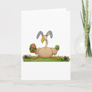 Pink Flamingo Whimsical Bird As Easter Bunny Holiday Card