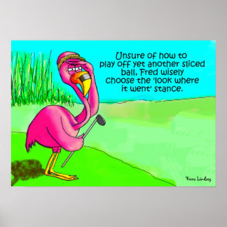 Pink Flamingo Whimsical Golf Ball Lost Humour Poster