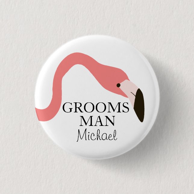 Pink Flamingo Whimsy Groomsman 3 Cm Round Badge (Front)