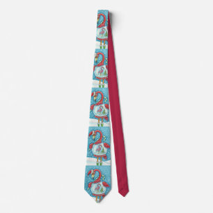 PINK FLAMINGO, WHITE CHRISTMAS SNOW GLOBE NECK TIE