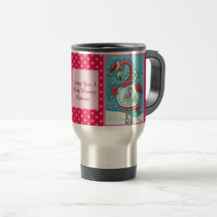 PINK FLAMINGO, WHITE CHRISTMAS TRAVEL COMMUTER MUG