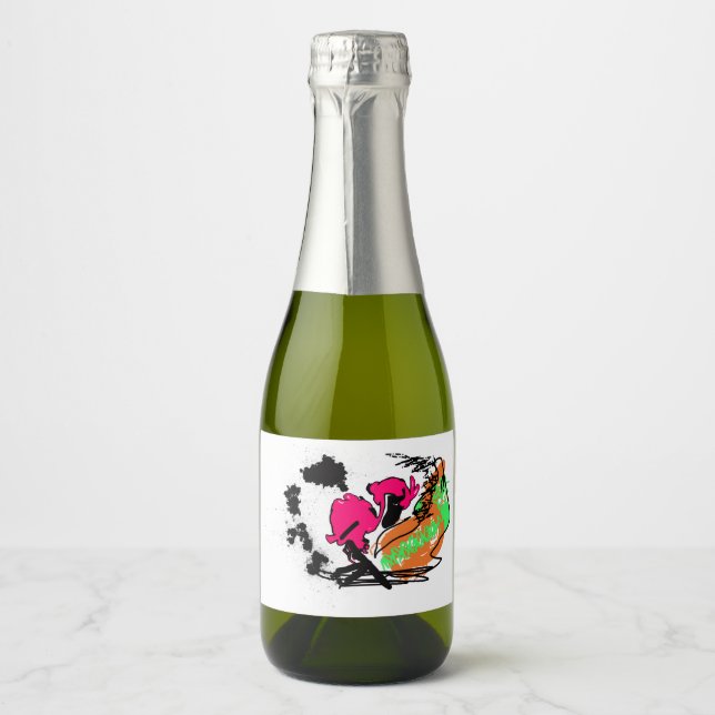 Pink flamingo WILDONE  Sparkling Wine Label (Front)