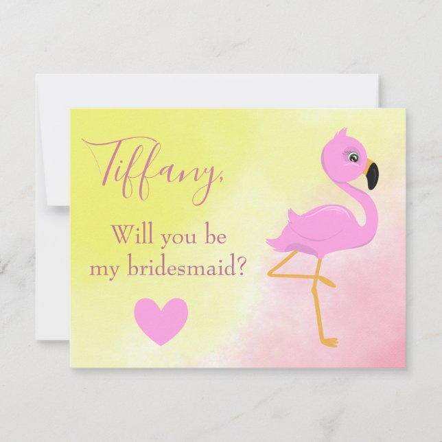 Pink Flamingo Will you be my bridesmaid? Invitation (Front)