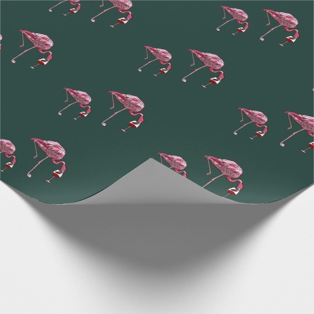 Pink Flamingo Wine Drinker Funny Wrapping Paper (Corner)