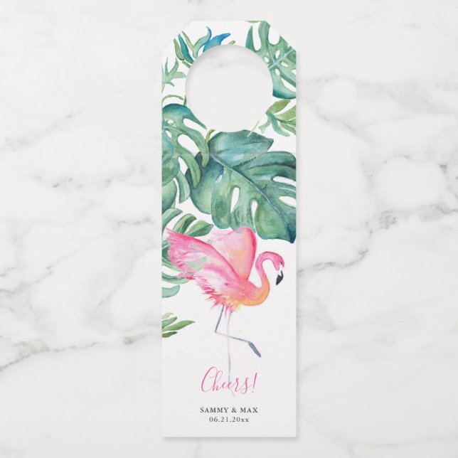 Pink Flamingo Wine Gift Tags (Front)