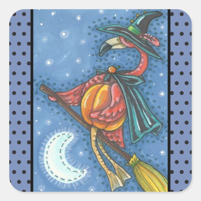 PINK FLAMINGO WITCH, HALLOWEEN STICKERS Sheet Squ. (Front)