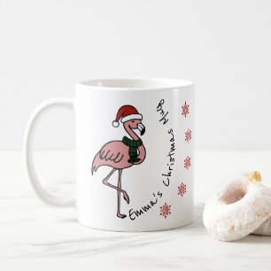 Pink flamingo with Christmas hat personalised name Coffee Mug