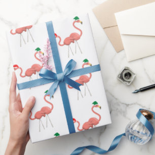Pink flamingo with Christmas hat Wrapping Paper