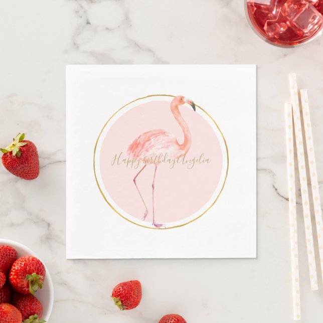 Pink flamingo with gold and frame personalised napkin (Insitu)