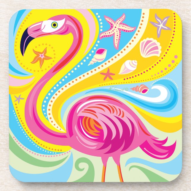 Pink Flamingo with Starfish Coaster (Front)