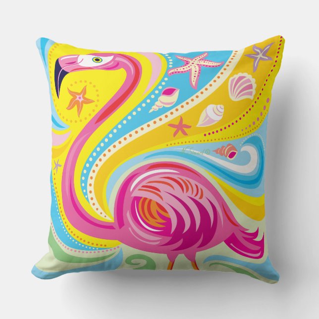 Pink Flamingo with Starfish Cushion (Front)