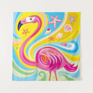 Pink Flamingo with Starfish Tapestry