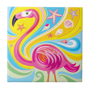 Pink Flamingo with Starfish Tile