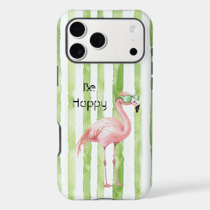 Pink Flamingo with Sunglasses Green Stripes
