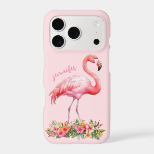 Pink Flamingo with Tropical Flowers