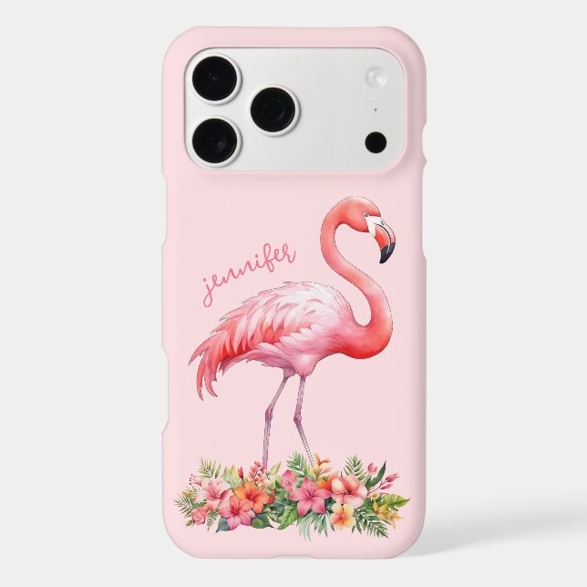 Pink Flamingo with Tropical Flowers (Back)