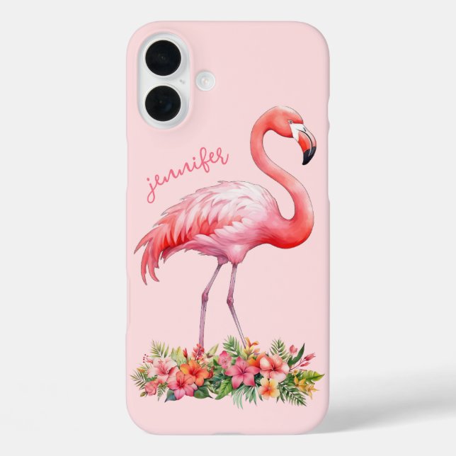 Pink Flamingo with Tropical Flowers Case-Mate iPhone Case (Back)