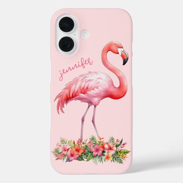 Pink Flamingo with Tropical Flowers Case-Mate iPhone Case (Back)