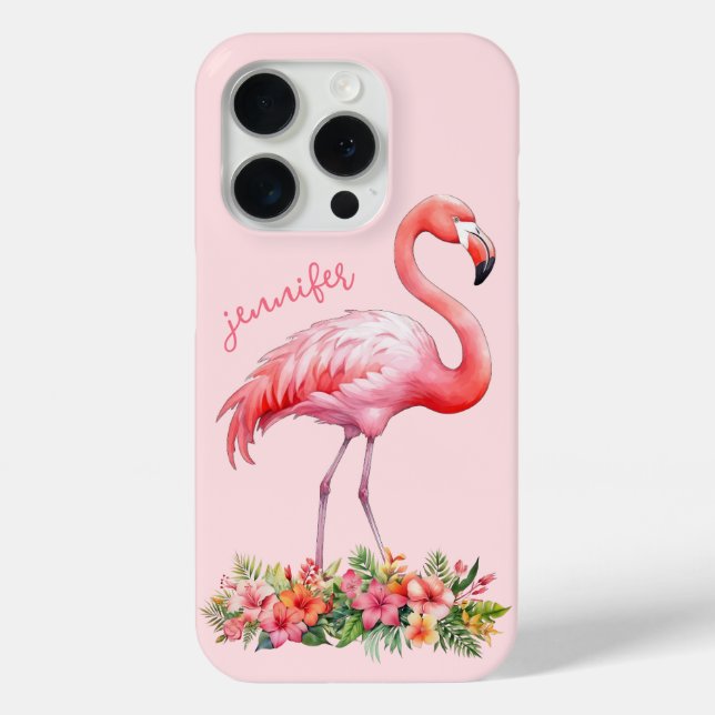 Pink Flamingo with Tropical Flowers Case-Mate iPhone Case (Back)