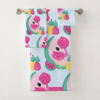 Pink Flamingo with Tropical Fruits Pattern