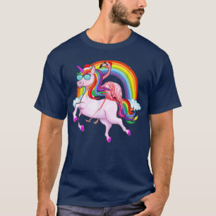 Pink Flamingo with unicorn in Santa Hat Christmas T-Shirt