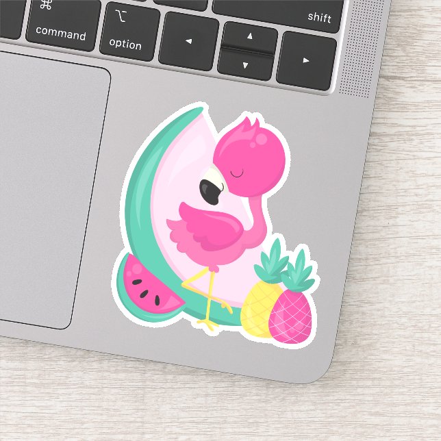 Pink Flamingo with Watermelon & Pineapples (Detail)