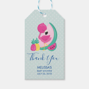 Pink Flamingo with Watermelon & Pineapples Gift Tags