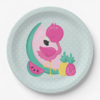 Pink Flamingo with Watermelon & Pineapples