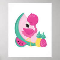 Pink Flamingo with Watermelon & Pineapples