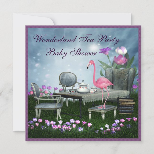 Pink Flamingo Wonderland Tea Party Baby Shower Invitation (Front)