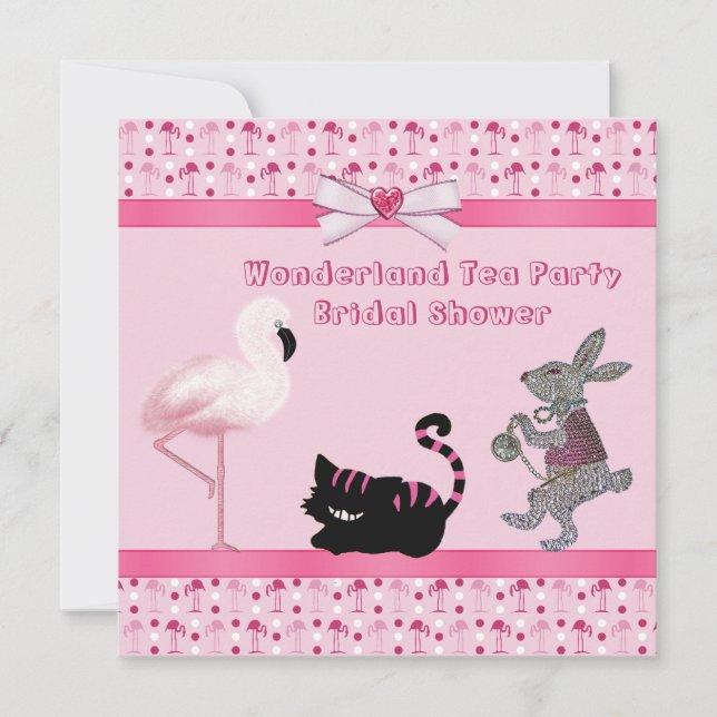 Pink Flamingo Wonderland Tea Party Bridal Shower Invitation (Front)