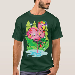 Pink Flamingo Xmas Lights Hawaiian Summer Tropical T-Shirt