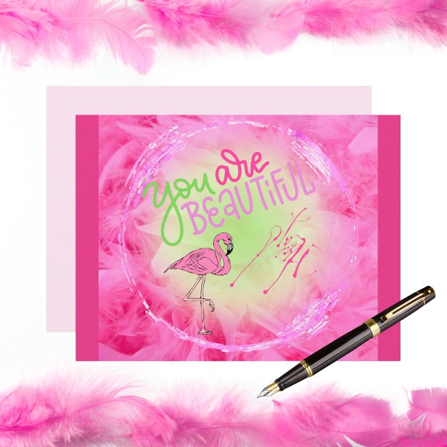Pink Flamingo You Are Beautiful Inspirational  Postcard (Creator Uploaded)
