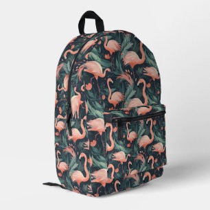 Pink Flamingoes In Ferns Printed Backpack