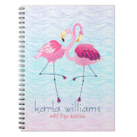 Pink Flamingos And Abstract Beach Water Waves