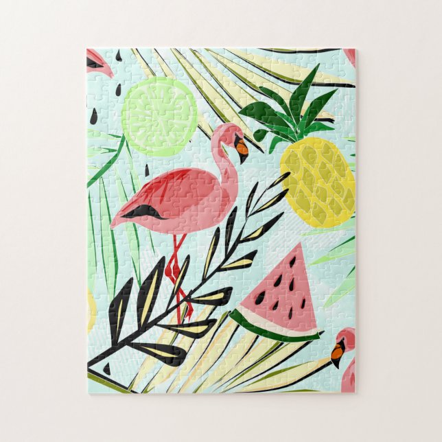 Pink flamingos and fruit. jigsaw puzzle (Vertical)