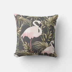 Pink flamingos and golden plants seamless pattern cushion