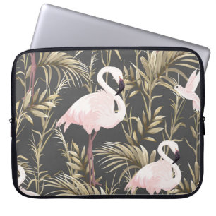 Pink flamingos and golden plants seamless pattern laptop sleeve