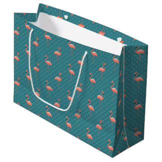 PINK FLAMINGOS AND GREEN POLKA DOTS LARGE GIFT BAG
