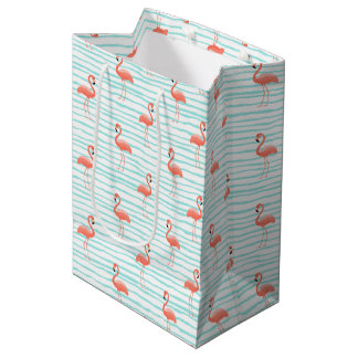 PINK FLAMINGOS AND GREEN STRIPES MEDIUM GIFT BAG