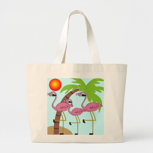 Pink Flamingos and Palm Tree Gifts Large Tote Bag (Front)