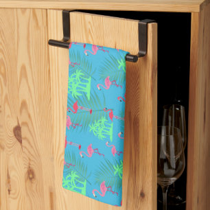 Pink Flamingos and Palm Trees Tea Towel