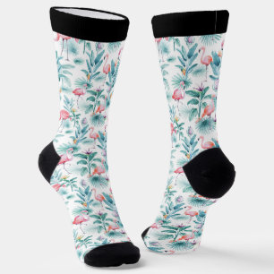 Pink flamingos and tropical flowers pattern socks