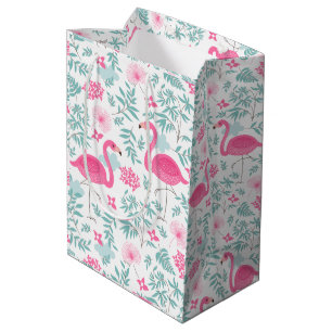 Pink flamingos and tropical leaves medium gift bag