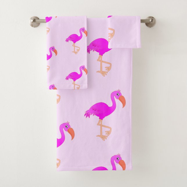 Pink Flamingos Bath Towel Set - Your Colour - Text (Insitu)