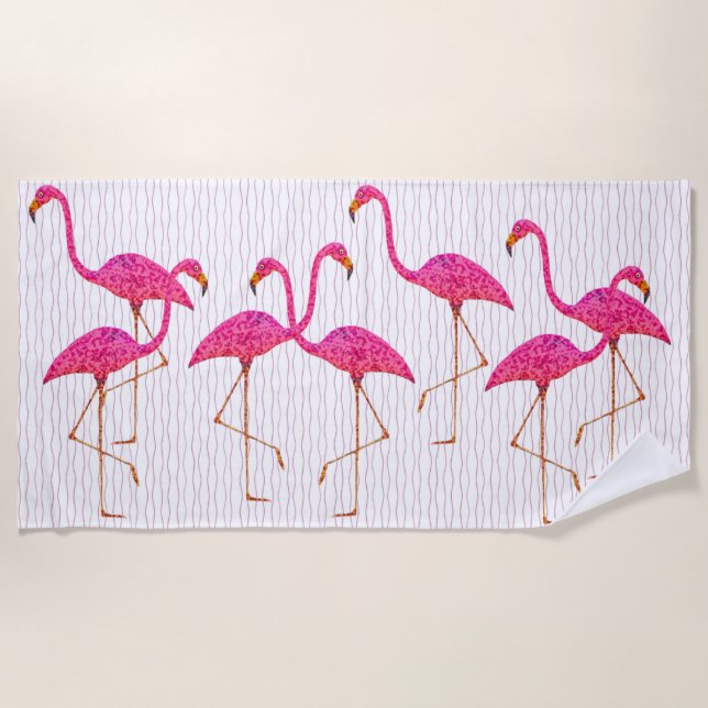Pink Flamingos  Beach Towel (Front)