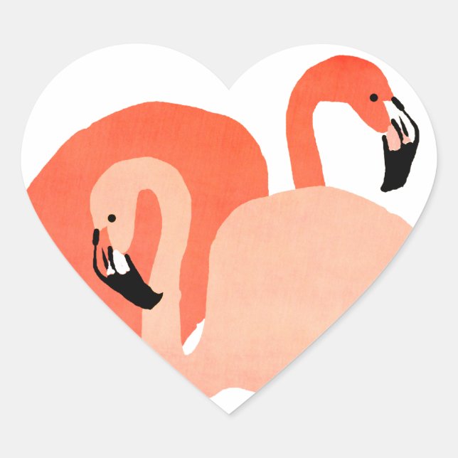 Pink Flamingos Beach Wedding Heart Sticker (Front)