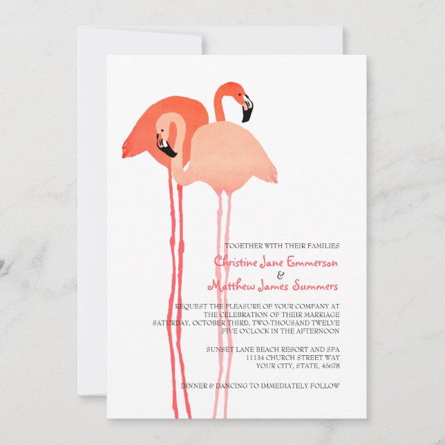 Pink Flamingos Beach Wedding Invitations (Front)
