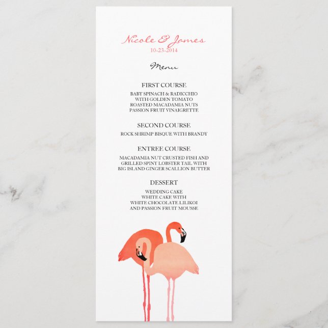 Pink Flamingos Beach Wedding Menu (Front)